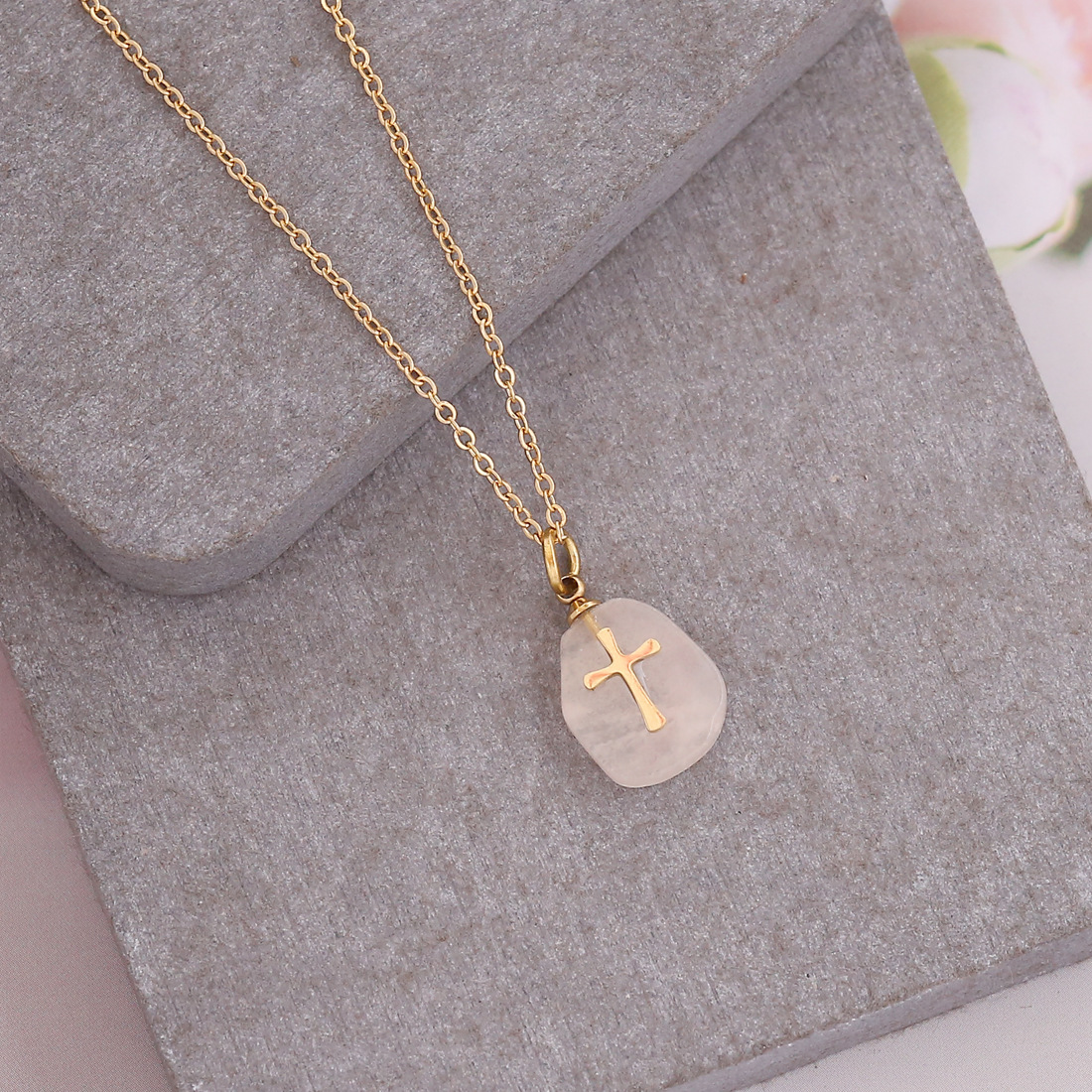 Natural Stone Cross Necklace