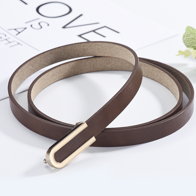 Pure cowhide thin belt lady with dress dress fashion Korean version ins style skirt belt simple leather belt