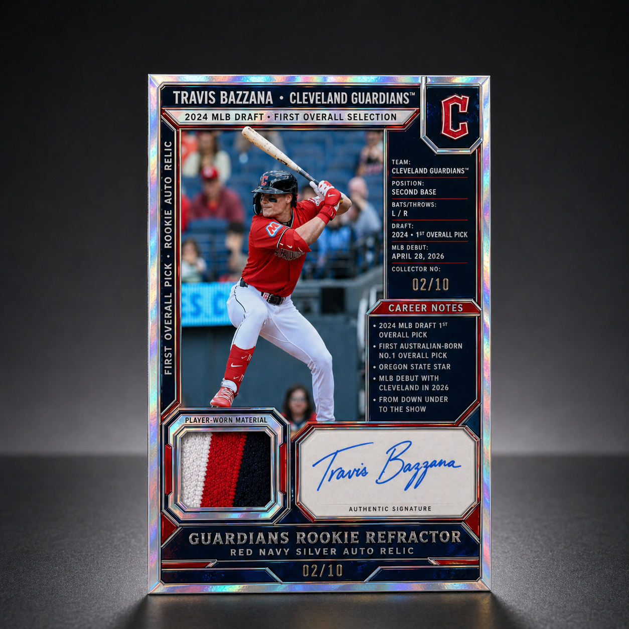 Cleveland Guardians Travis Bazzana Rookie Refractor Auto Relic Card!