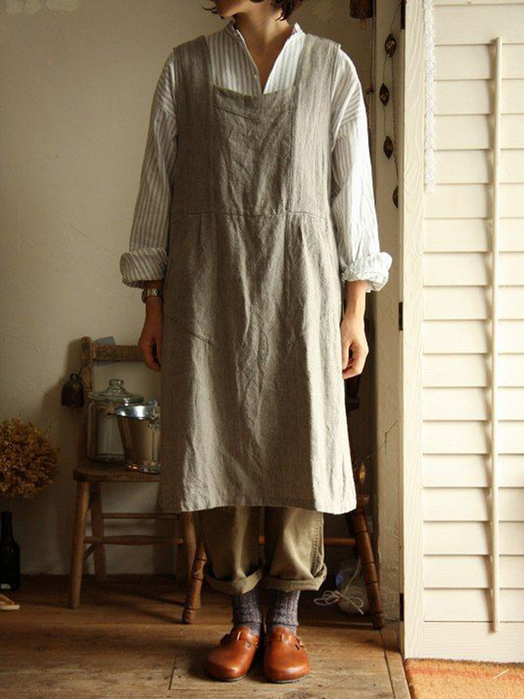 Retro Solid Color Comfy Midi Dress