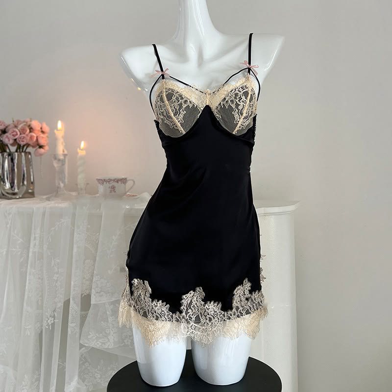 Lace See-through Backless Lingerie Slip Dress