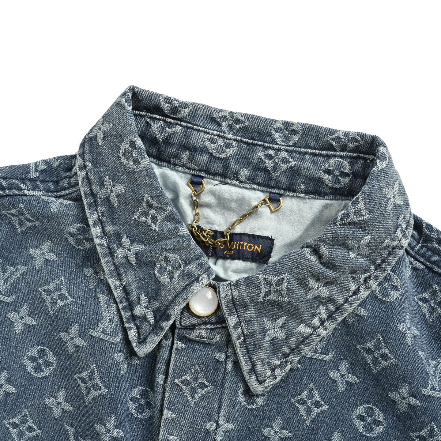 Louis Vuitton 25ss all over print monogram jacquard denim short sleeve shirt