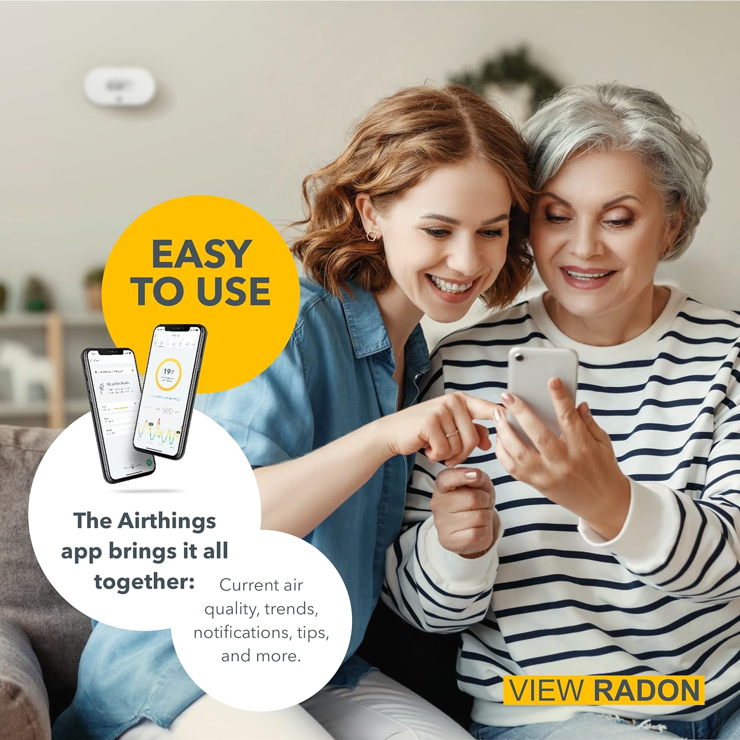 Airthings View Radon - Radon Monitor with Humidity & Temperature Detector