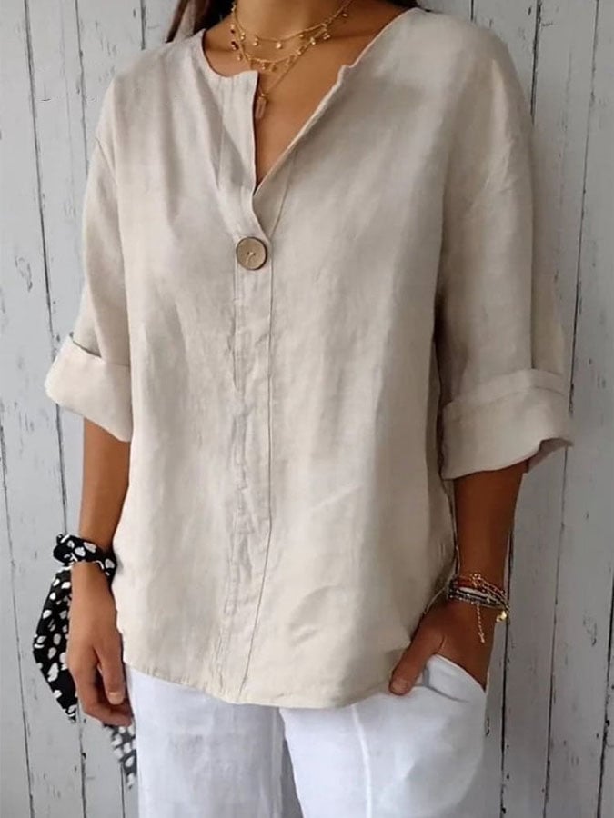 Women's Casual Button Solid Color Blouse