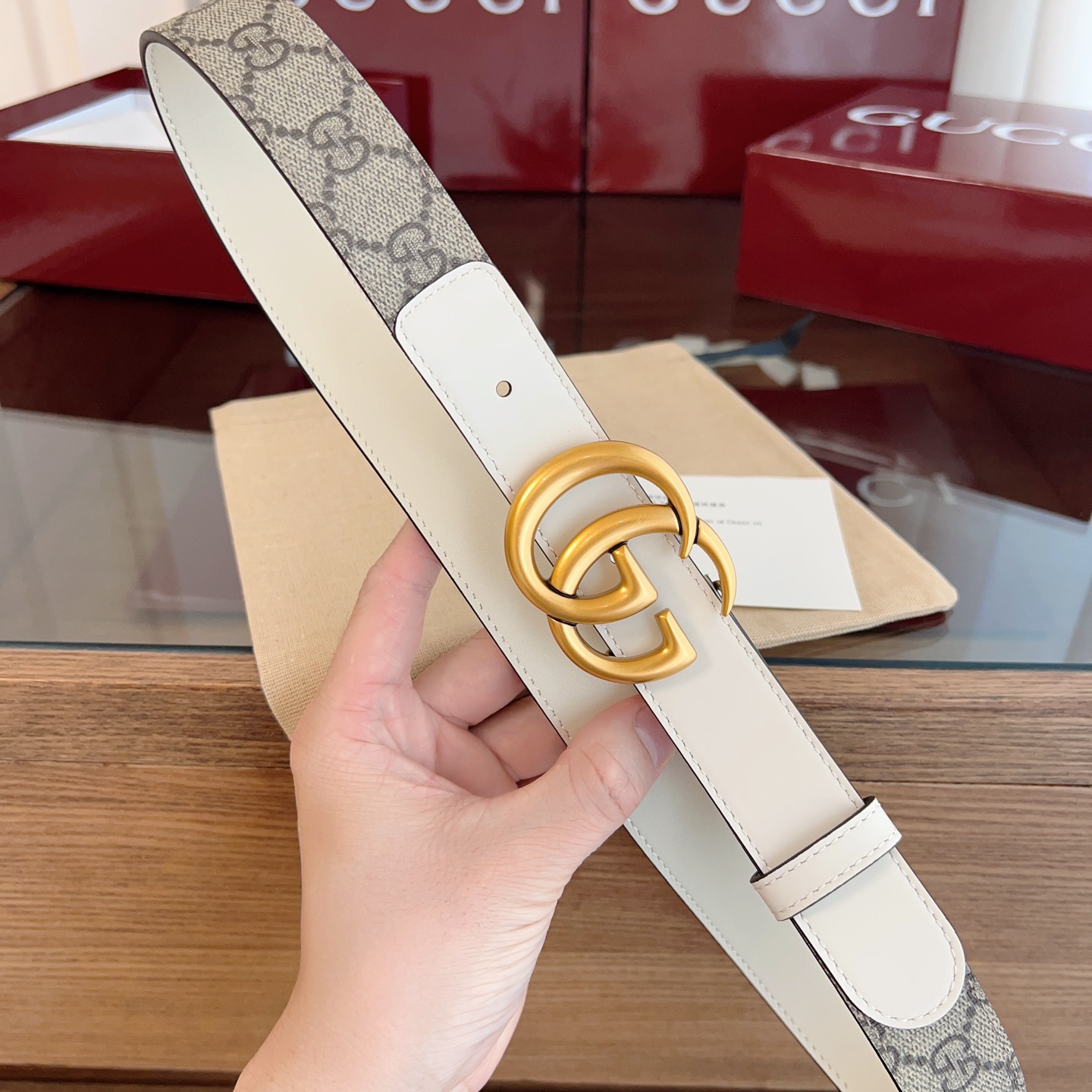 Gucci Double G steel buckle women's cowhide double-sided belt 3.0cm wide