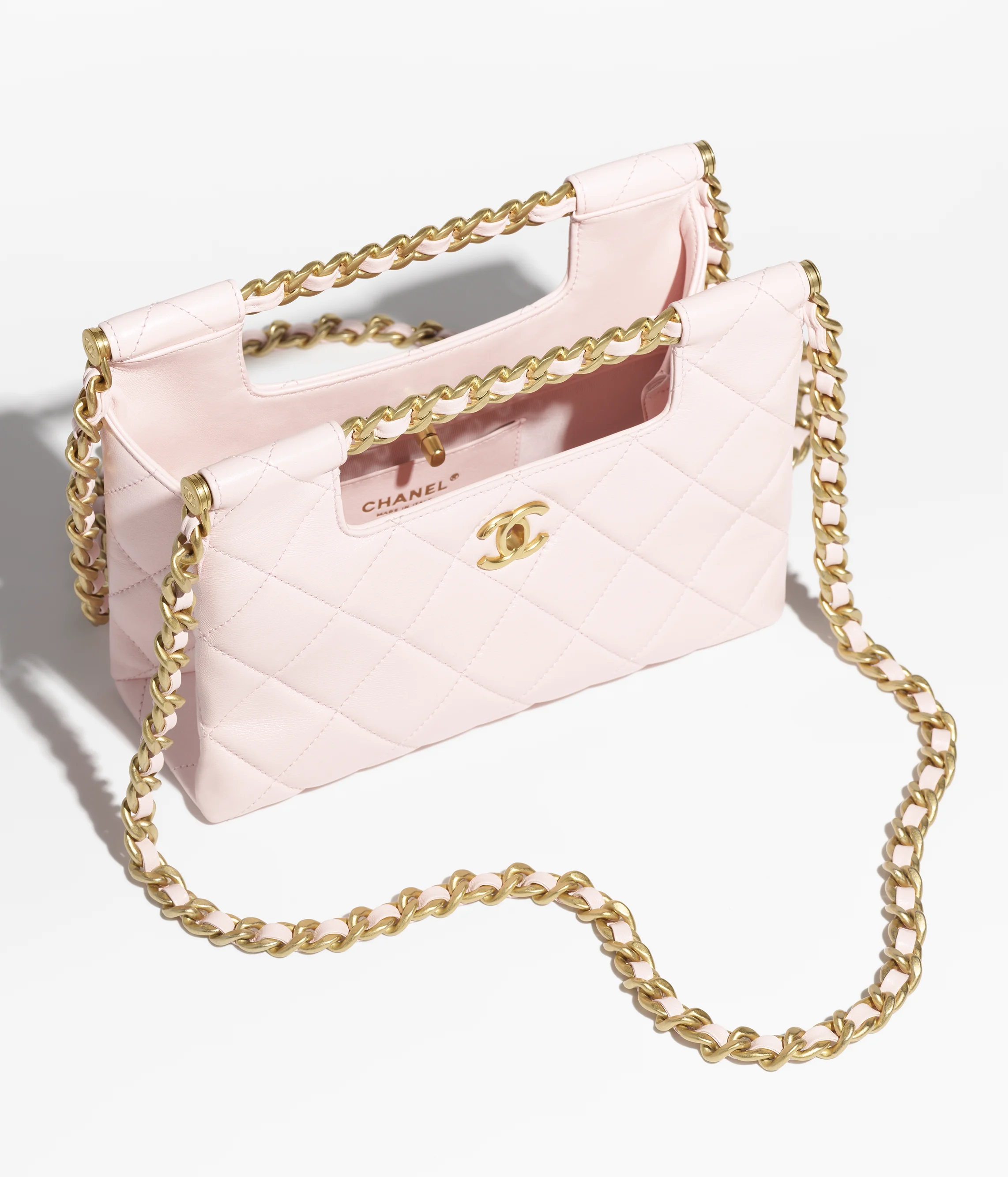 Chanel Small Shopping Bag Shiny Lambskin & Gold-Tone Metal Light Pink AS5550-B20556-NAGEO
