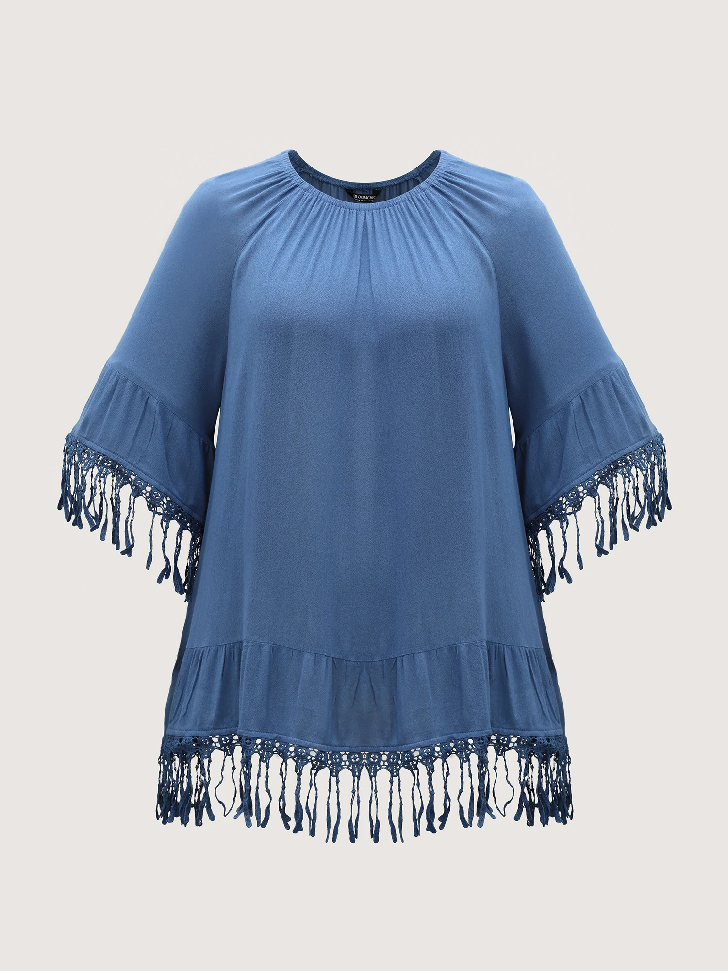 Rayon Lace Trim Solid Relaxed Blouse