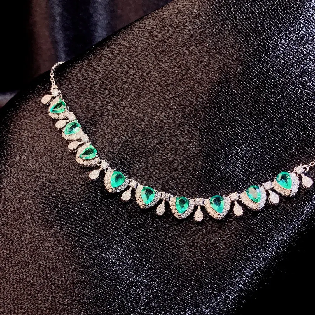 925 Sterling Silver Natural Emerald Necklace Christmas Pendant Women's Necklace Gem 925 Sterling Silver Jewelry Certified