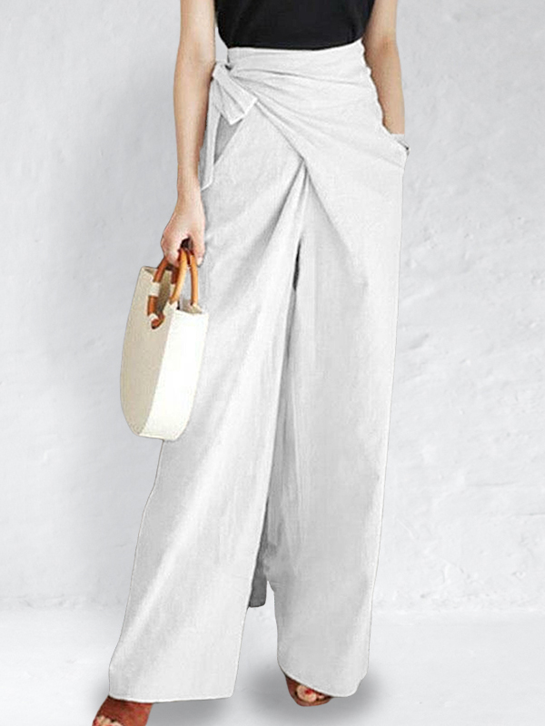 Linen Blend Wrap Casual Pants