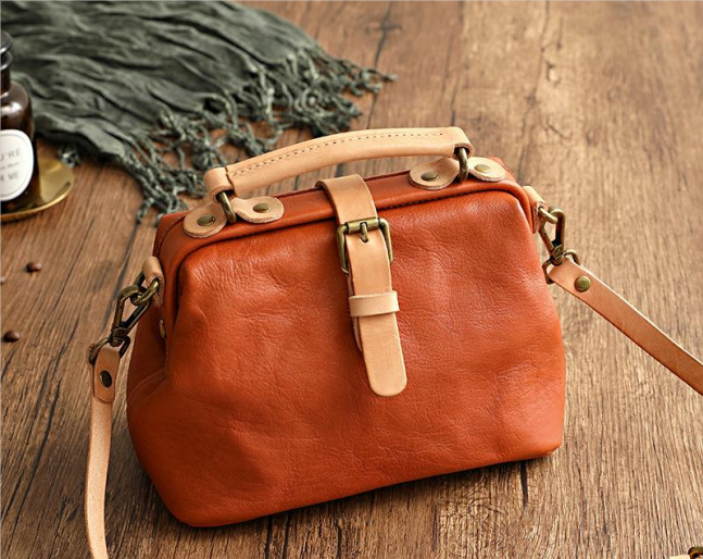 Contrast Color Vegetable Tanned Tree Cream Leather Handbags Portable Messenger Bag