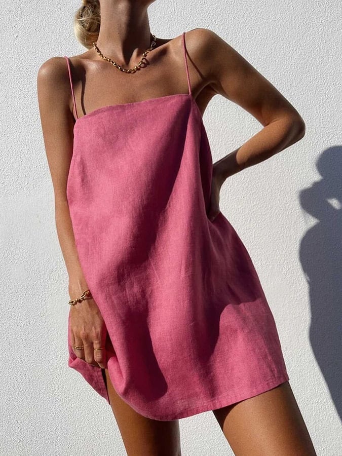 Women's Holiday Style Sling Cotton Linen Dress