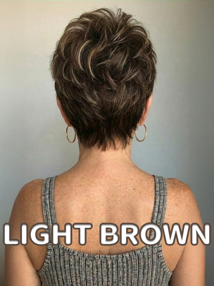 Textured Pixie Wig with Brown Highlights