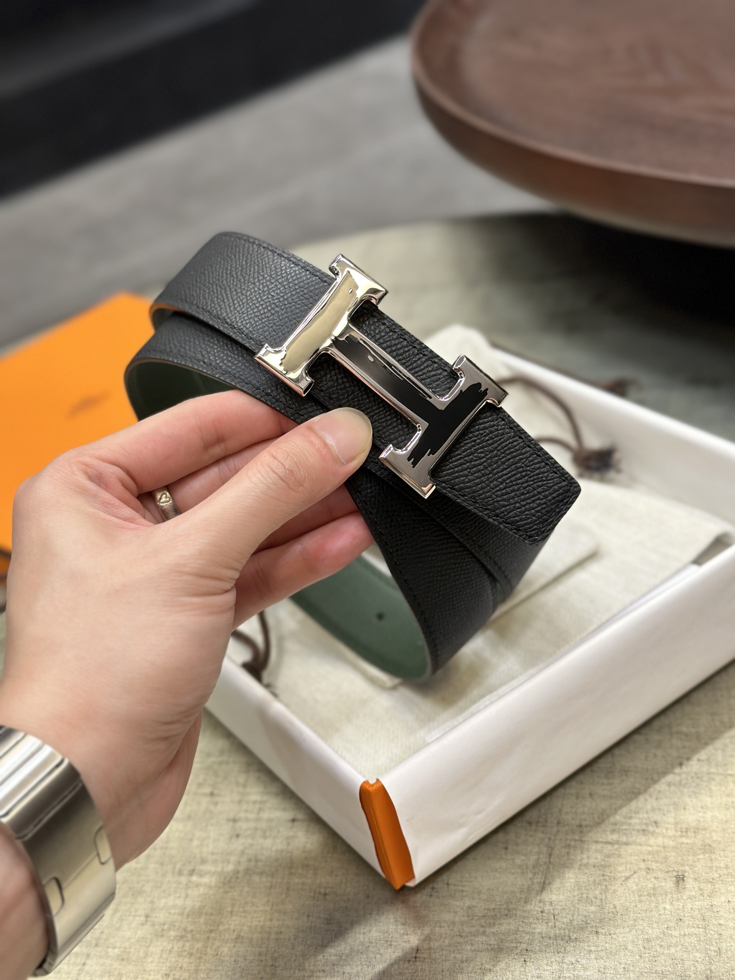 Hermès epsom double-faced calfskin belt 3.2CM wide