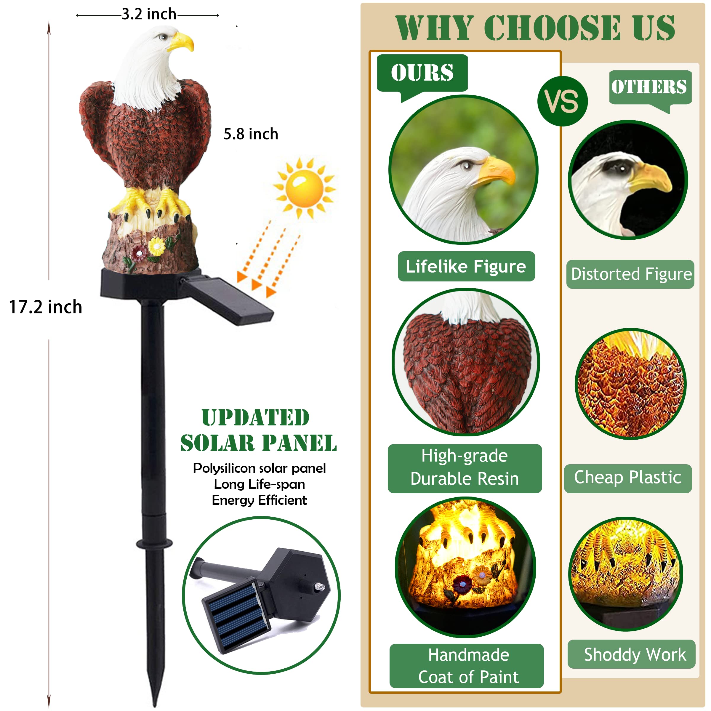 (🔥Last Day Promotion-SAVE 65% OFF)Resin Eagle Solar Power Waterproof LED Warm Lights With Pilings(2 PCS/SET)-BUY 2 GET 10% OFF & FREE SHIPPING