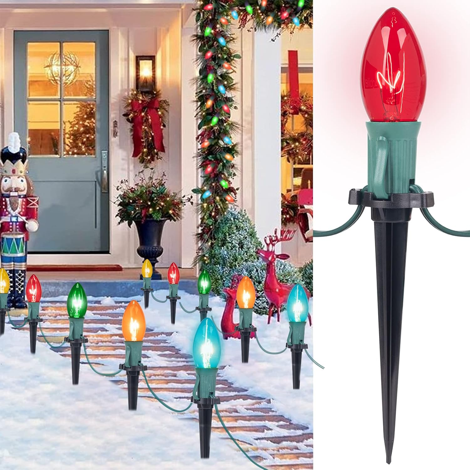 25.7 Feet C9 Christmas Lights with 20 Multicolor Bulbs and Stakes