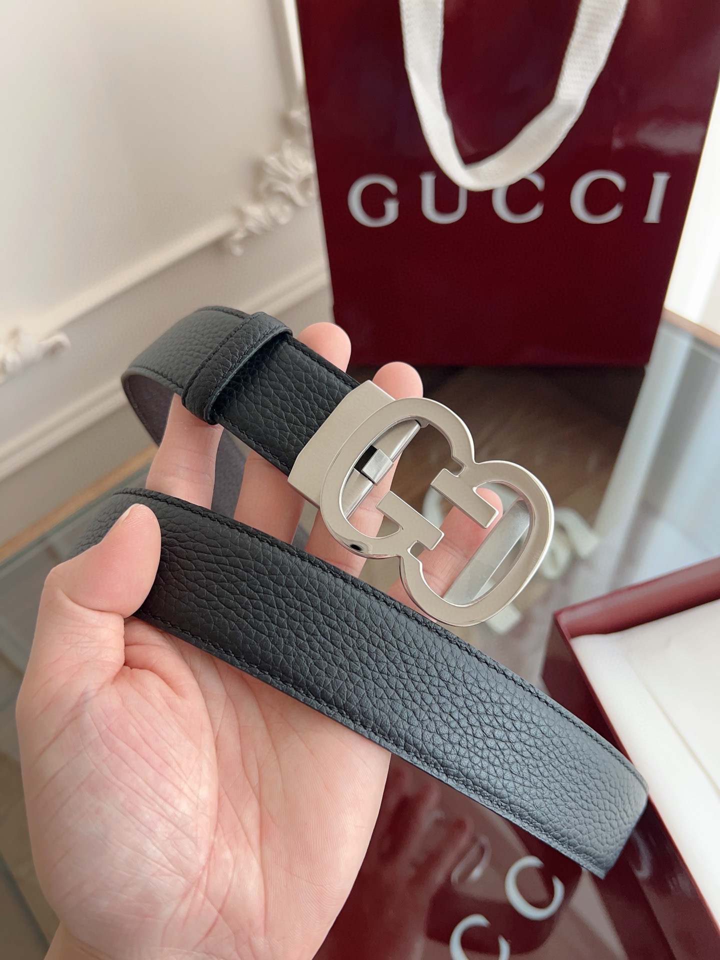 Gucci automatic smooth buckle double-sided cowhide belt width 3.5cm