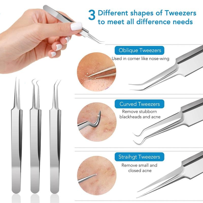 💥ON SALE💥410 Premium Professional Stainless Acne Pimple Extractor Tool with Metal Box Set - 15 PCS