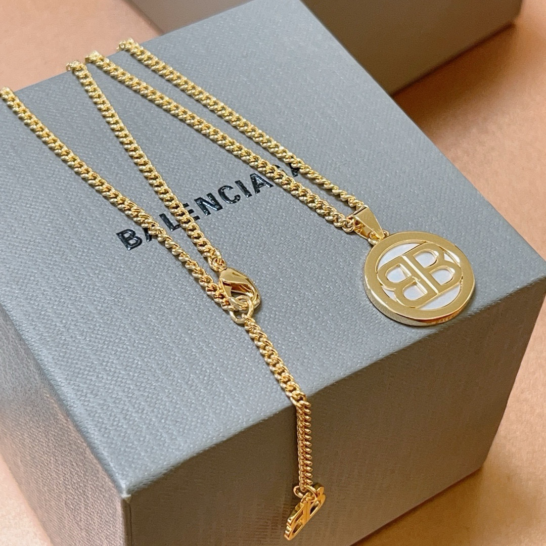 Balenciaga BB Round Brand Chain Necklace