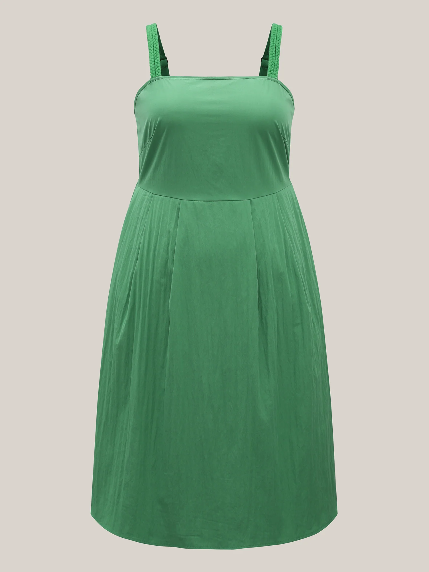 Solid Adjustable Straps Pockets Midi Dress