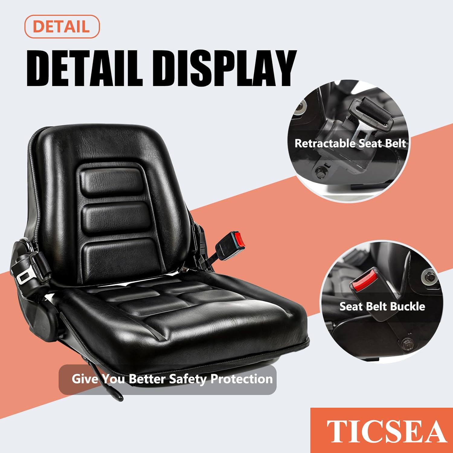 TICSEA Universal Forklift Seat with Adjustable Back Safety Belt And Operator Position Switch