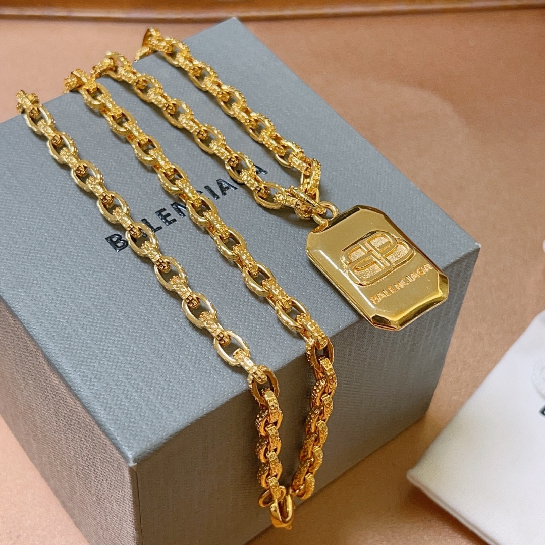 Balenciaga BB Square Chain Gold Necklace