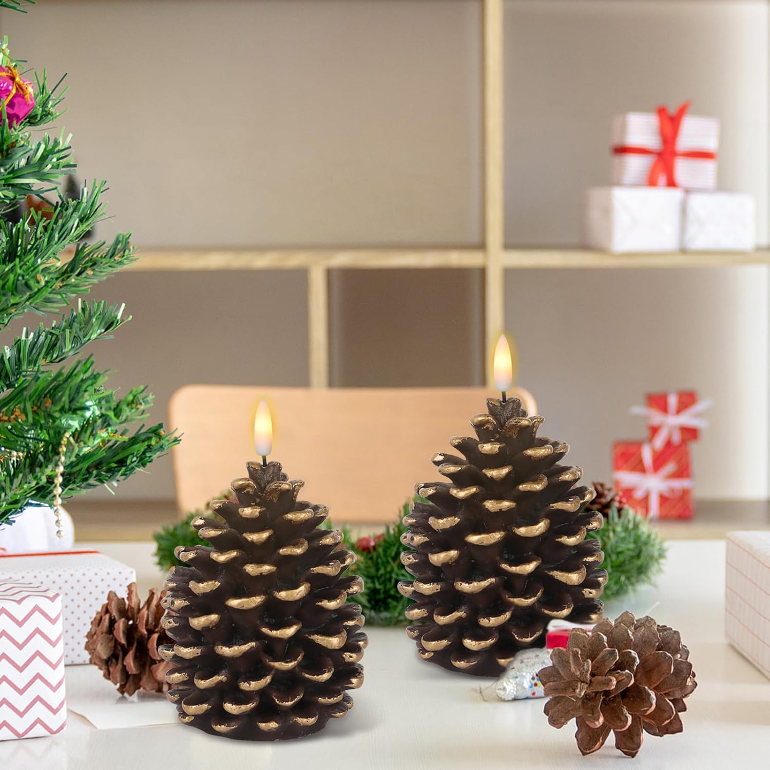 🎅2024 Christmas Promos🔥Flameless Pinecone Candles Battery Operated with 6 Hour Timer