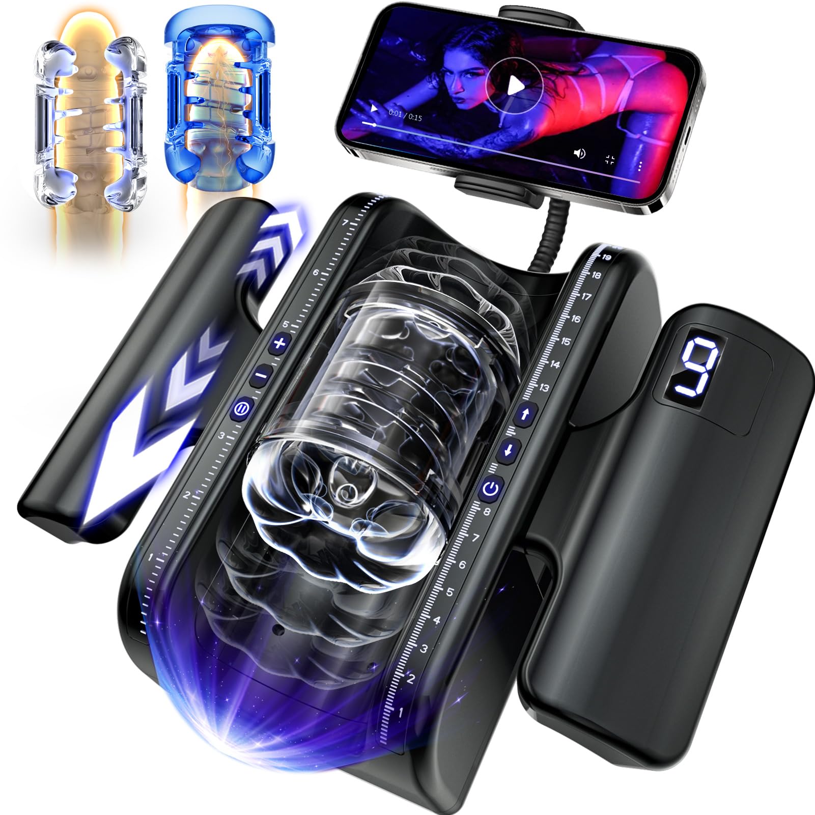 EINSEO AI Interactive Male Masturbator Sex Toys for Men - Adult Toy Male Sex Toys with 7 Thrusting & 7 Rotating Modes,Hands Free Pocket Pussy Sex Machine LCD Display with Visual Window & Mounting Base