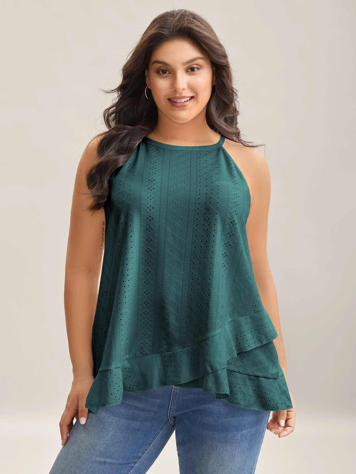 Textured Knit Overlap Hem Tank Top