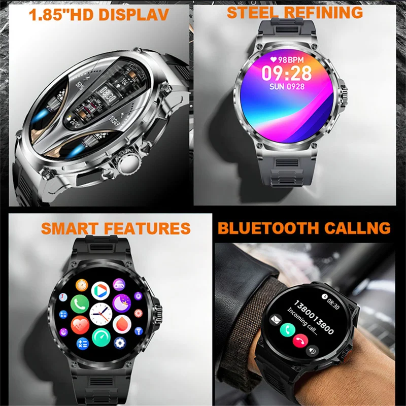 New men's smartwatch AMOLED Bluetooth Talk 1.85-inch full screen touch 710mah large capacity battery waterproof men's smartwatch