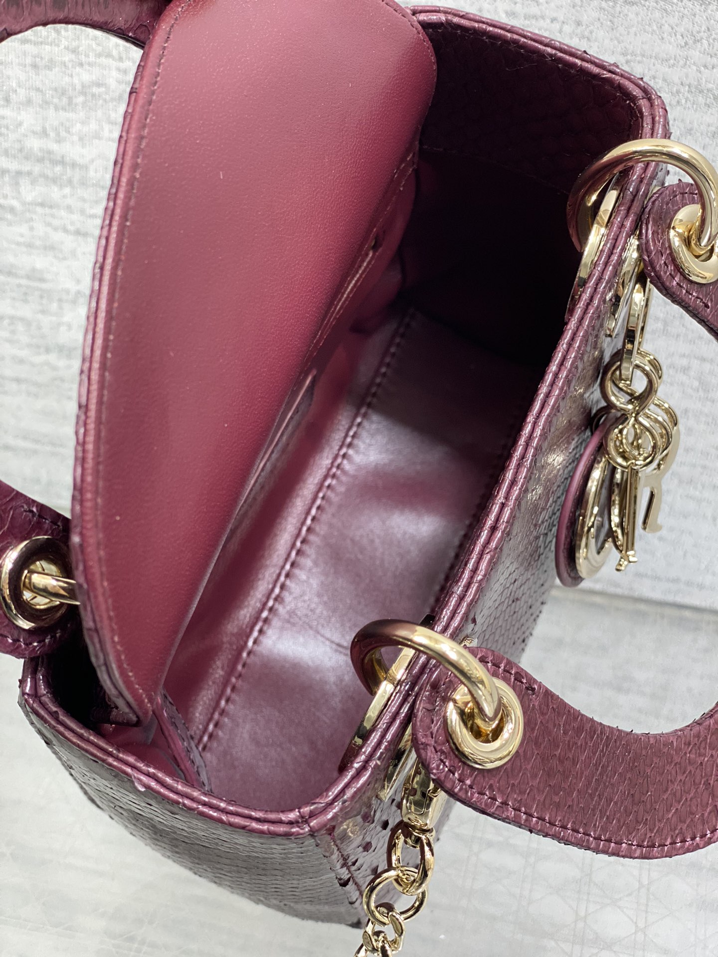 Dior Lady three-grid rare snakeskin Princess Diana bag