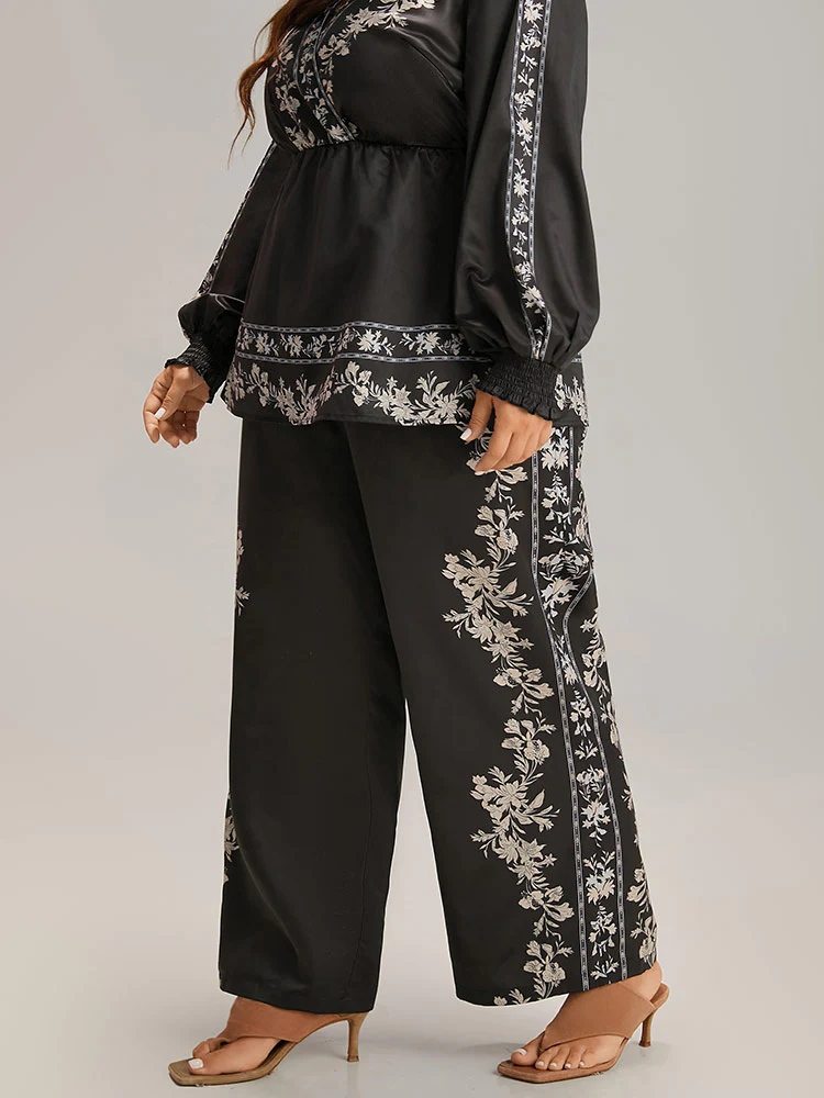 Boho Print Pocket Elastic Waist Pants