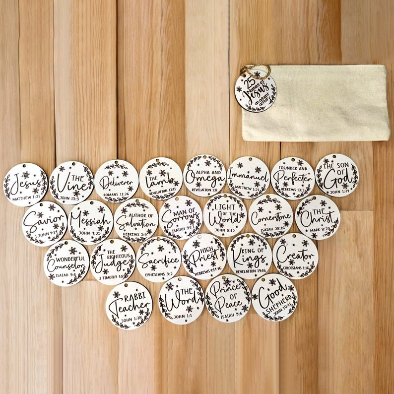 25 Names of Jesus Advent Christmas Ornament Set