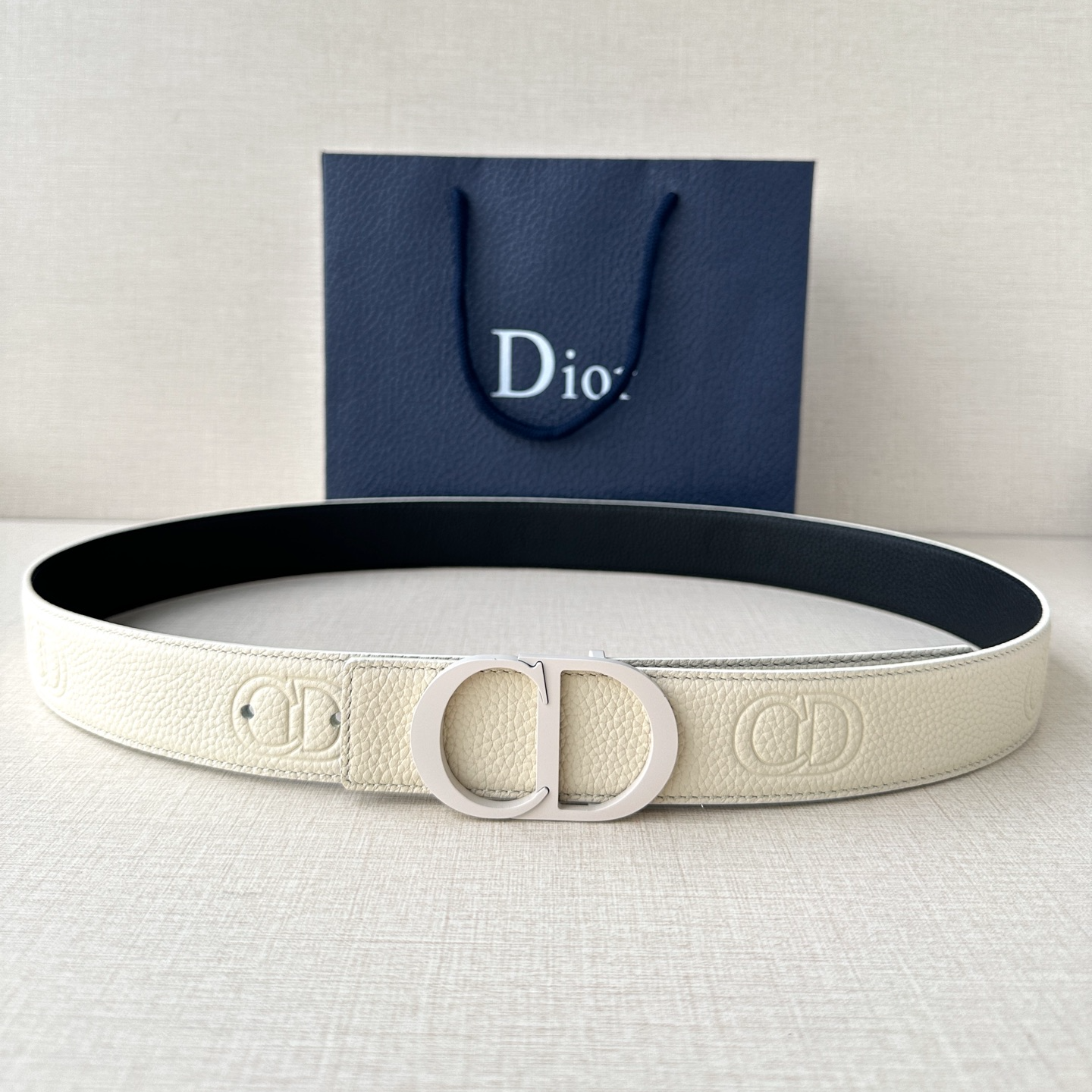Dior embossed top layer leather belt 3.5CM wide