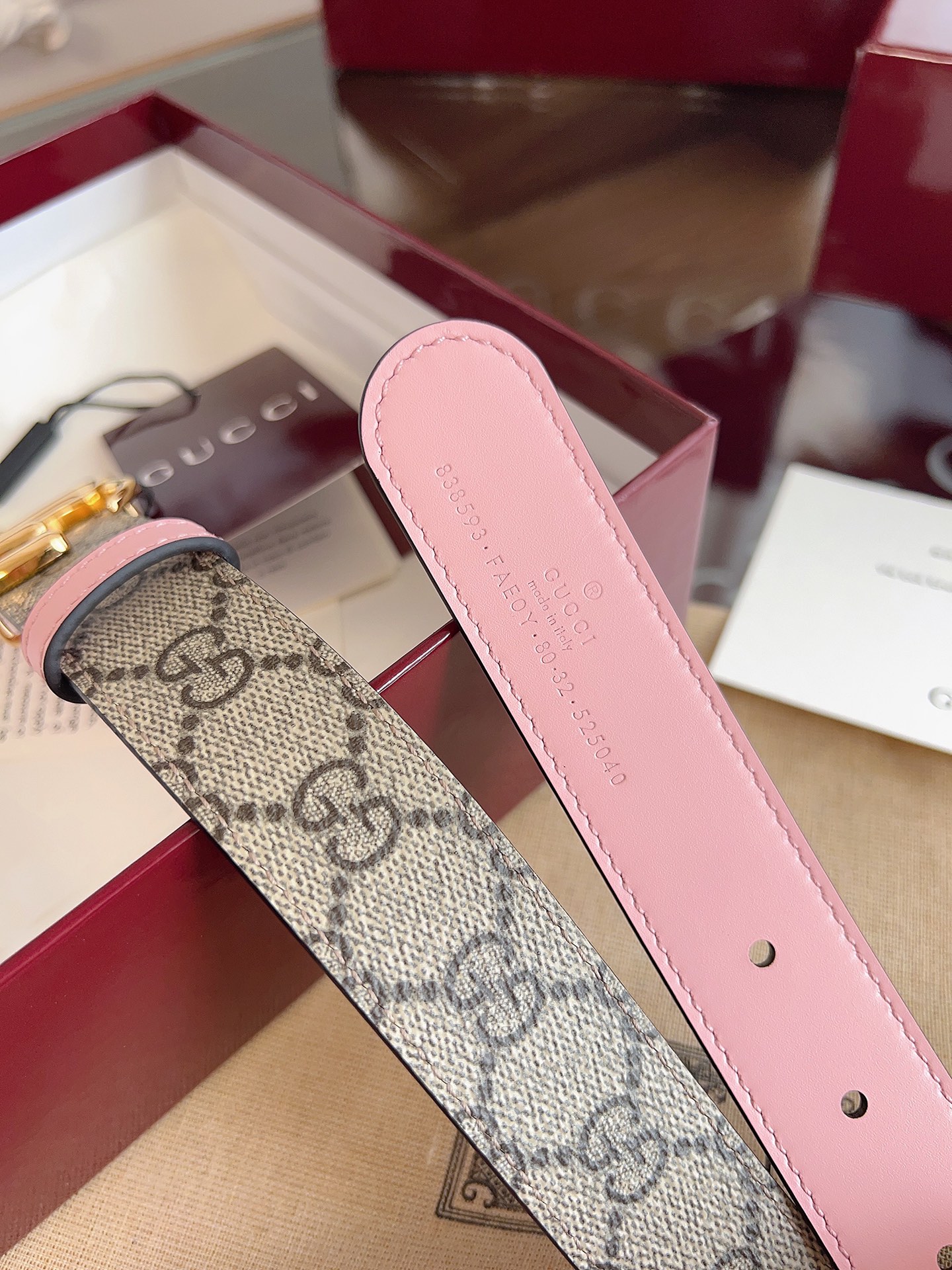 Gucci Double G steel buckle women's cowhide double-sided belt 3.0cm wide