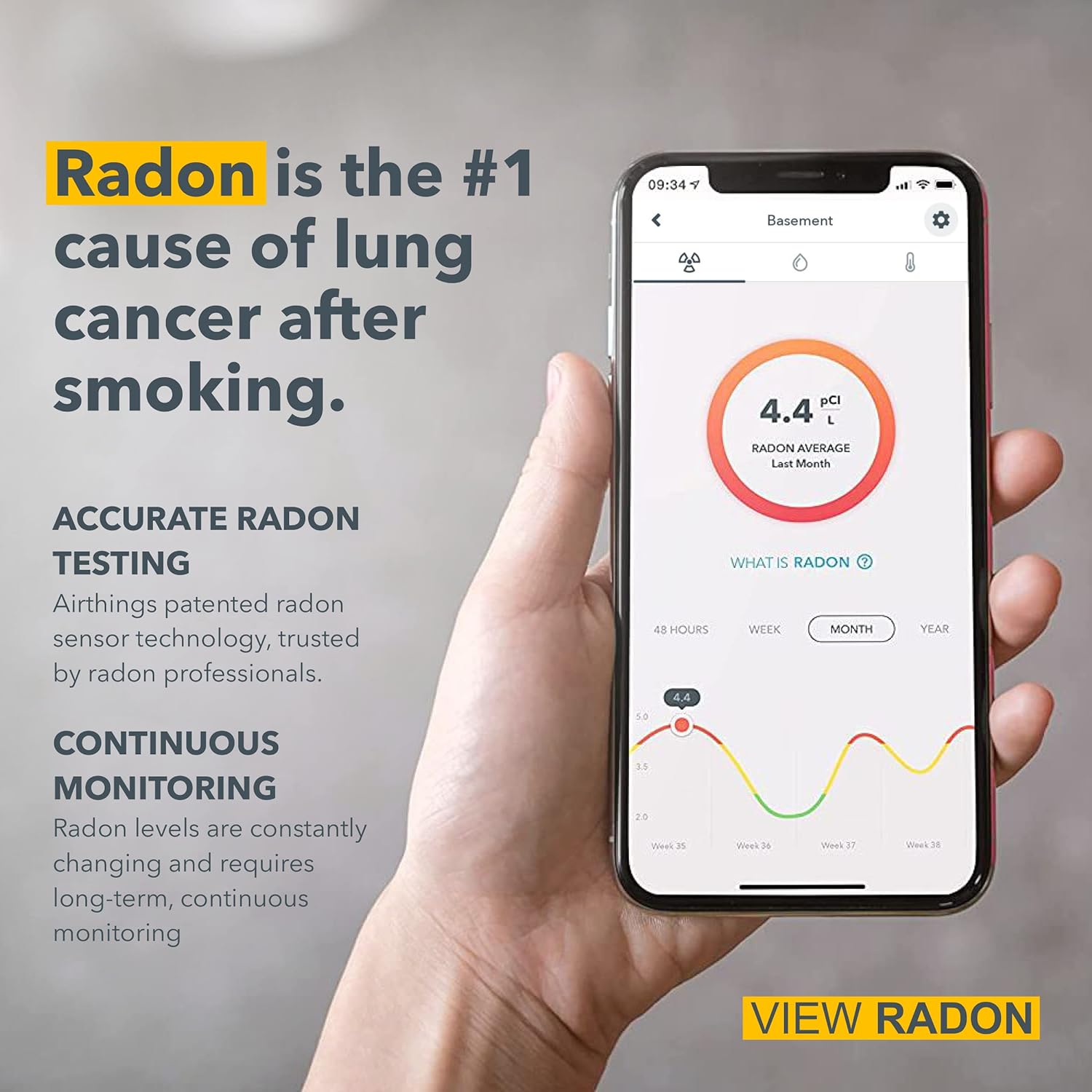 Airthings View Radon - Radon Monitor with Humidity & Temperature Detector