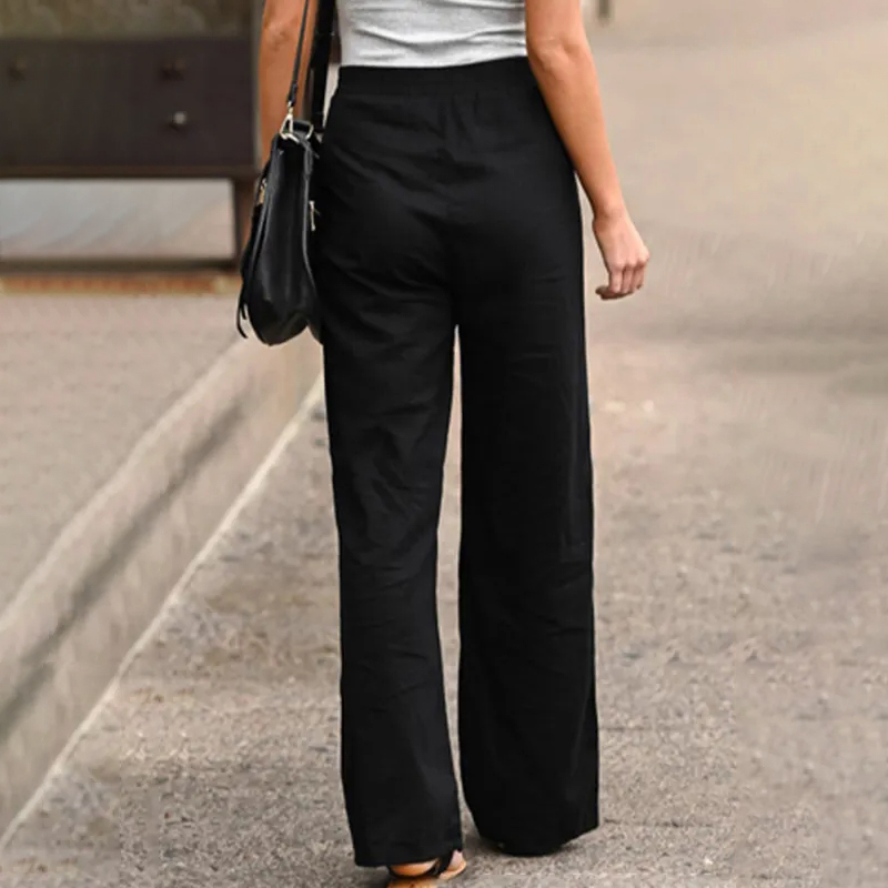 Casual Solid Color Pocket Loose Pants
