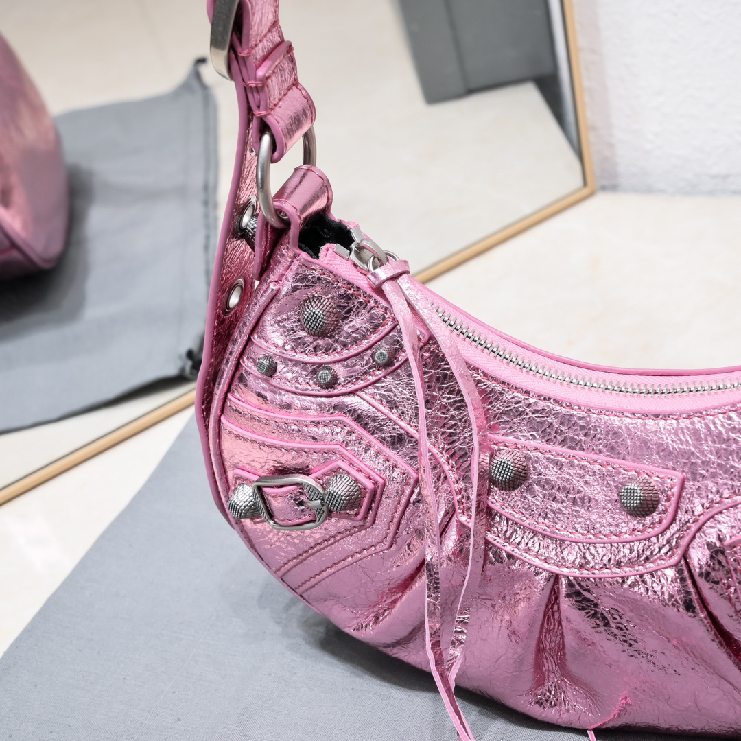 Balenciaga Crescent Bag Small Metallic Pink