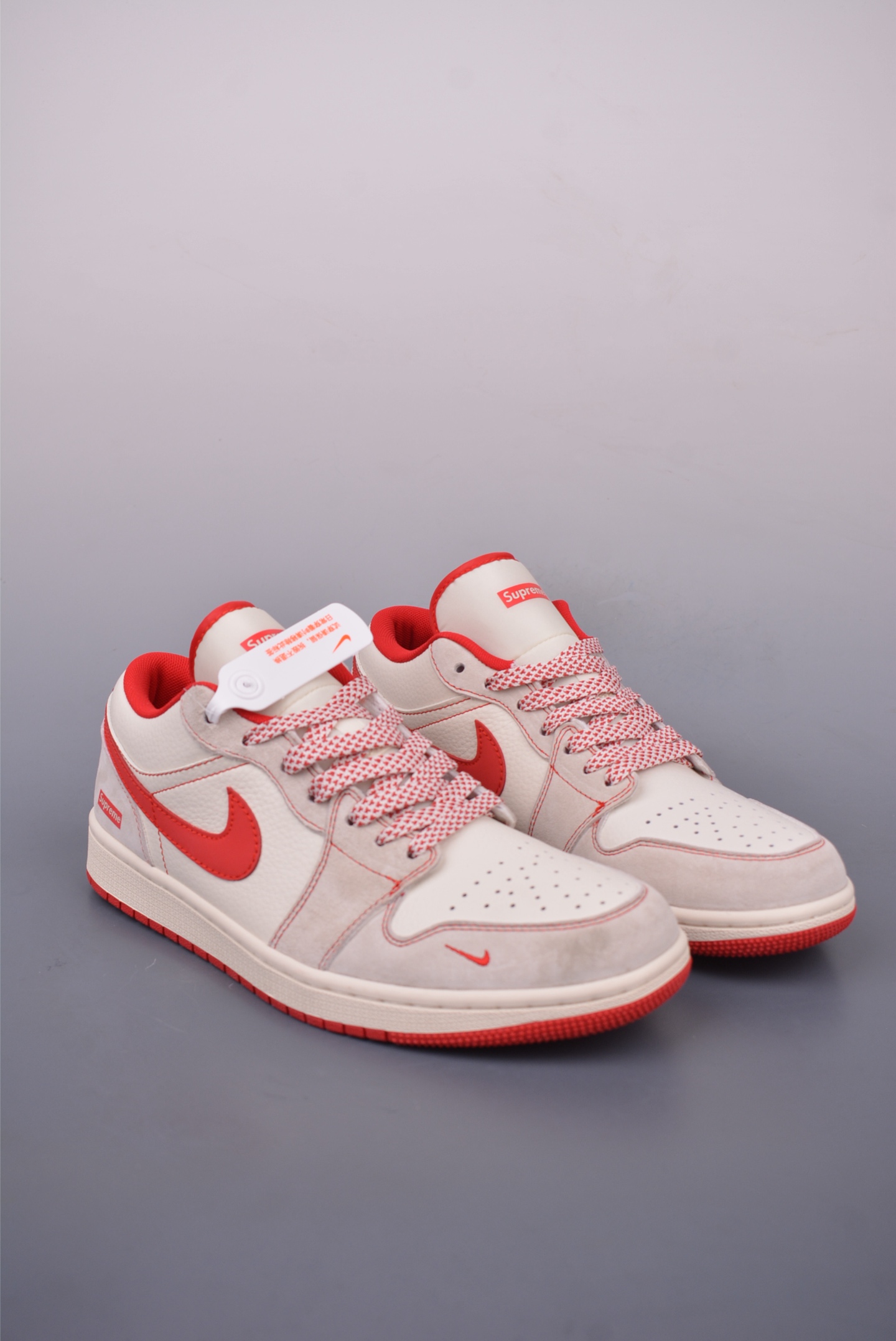 Supreme x Nike Air Jordan 1 Low OGAJ1 Basketball Shoes Off-White Red XX2409-009