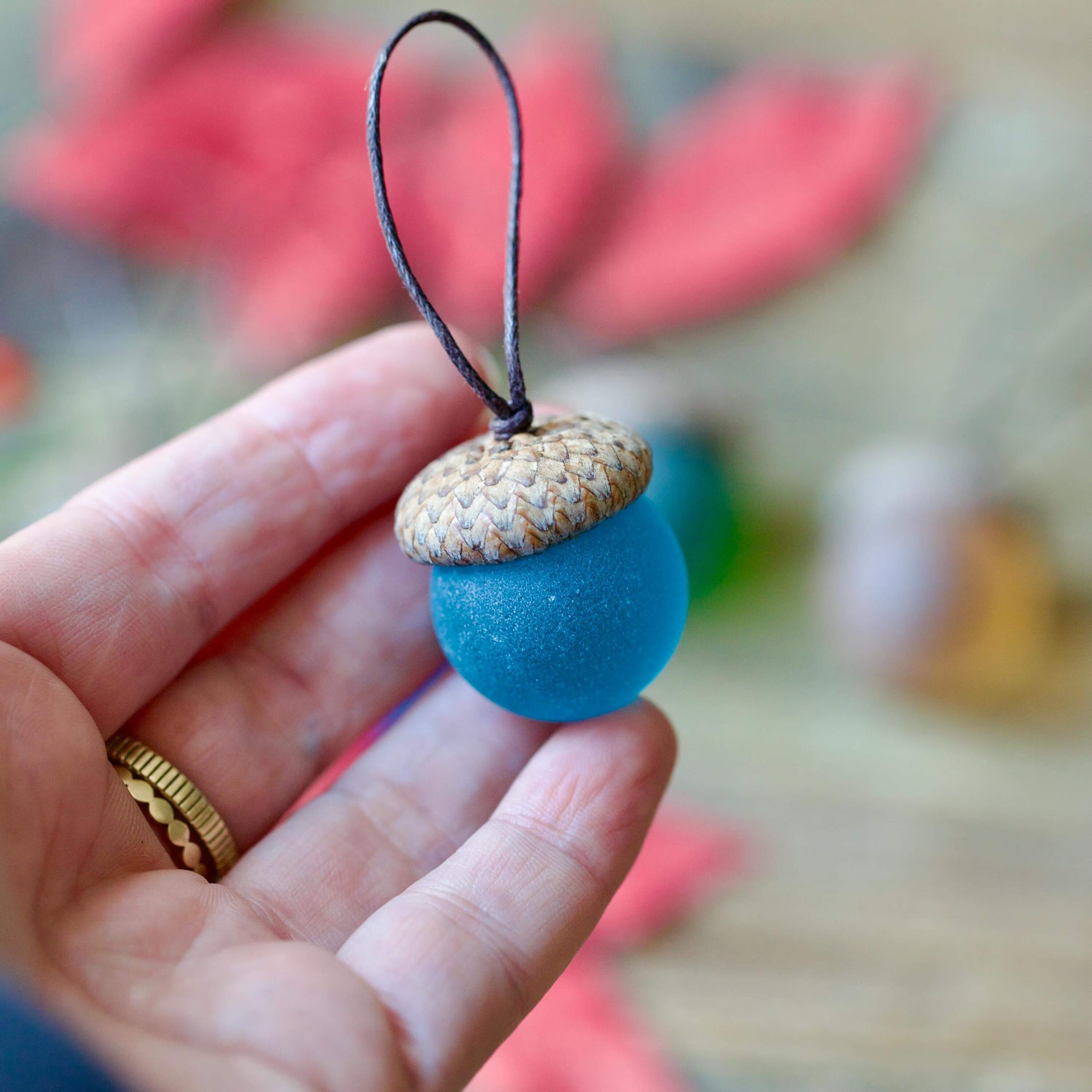 Handmade Sea Glass Acorns: NATURAL Cap Decorative Ornaments