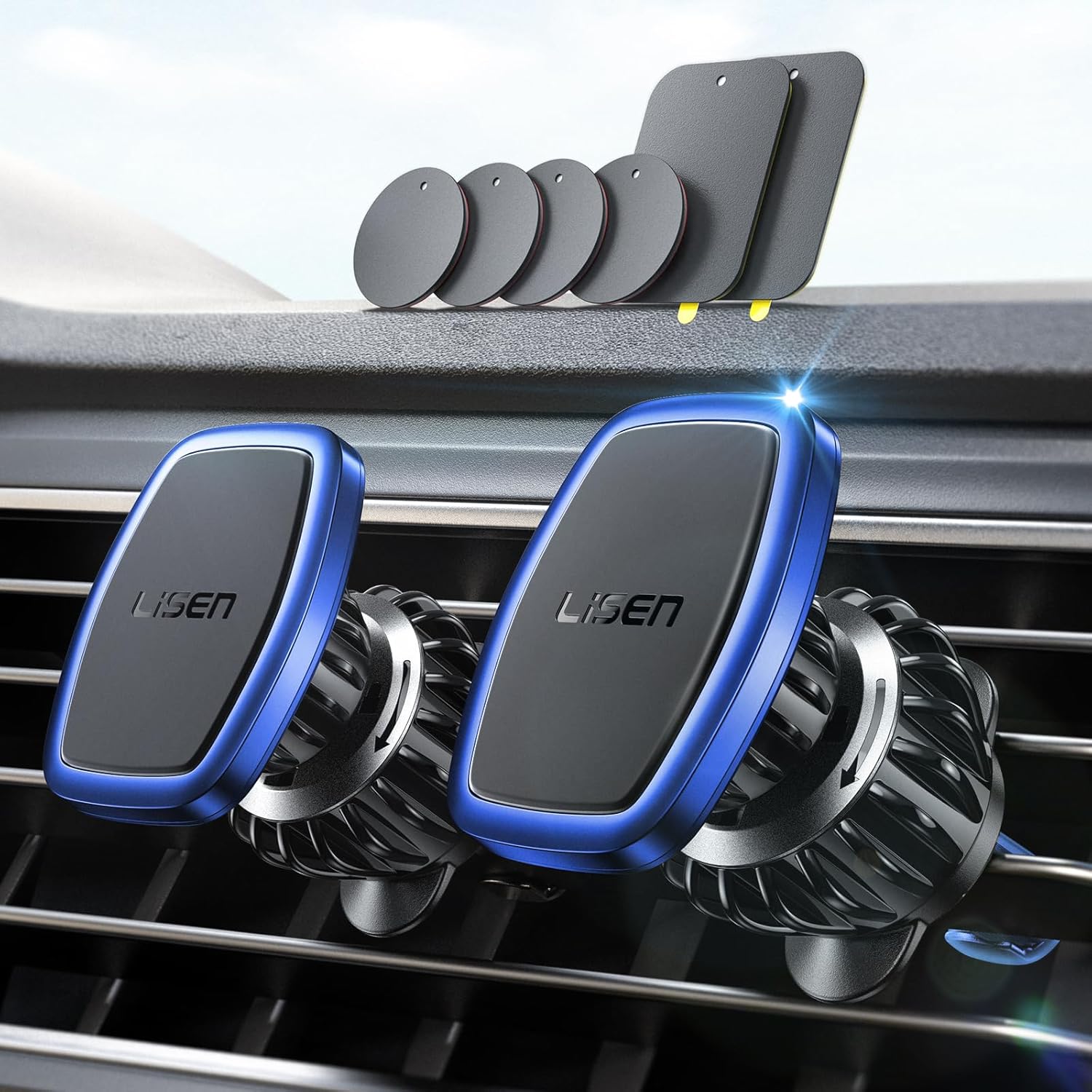 LISEN 2 Pack Magnetic Phone Holder for Your Car Mount 6 Military Magnets Car Phone Holder Mount Vent Cell Phone Holdeer Mount Vent Cell Phone Holder (20X Powerful: Gold)