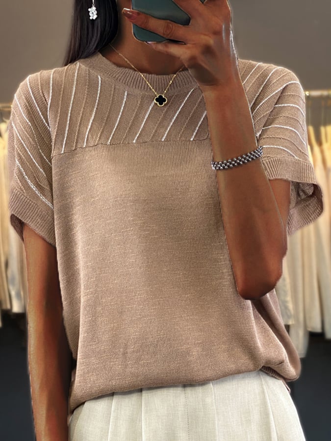 Women's Short Sleeve Casual Round Neck Knitted Top