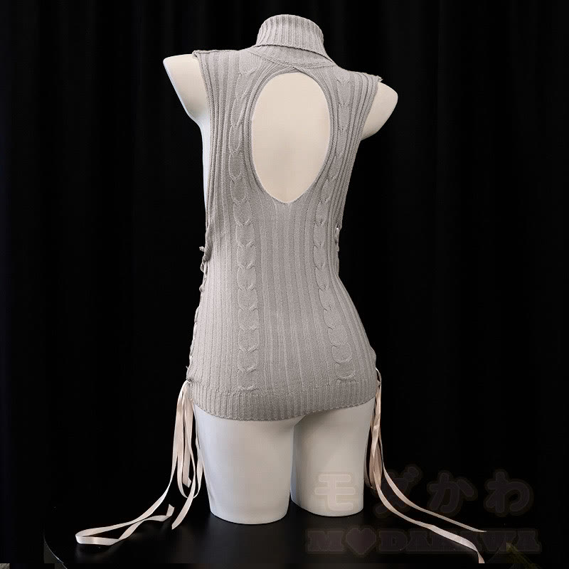 Flower Hollow Out Lace-up Sweater Lingerie