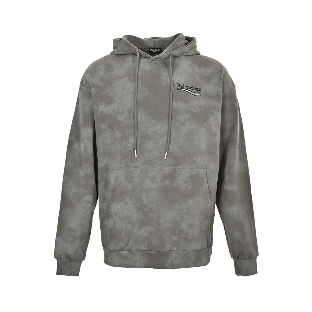 Balenciaga 24Fw cola embroidered mud-dyed distressed hooded sweatshirt