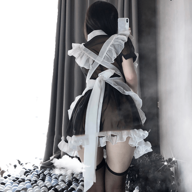 Sexy Maid Apron Stockings Lingerie Dress