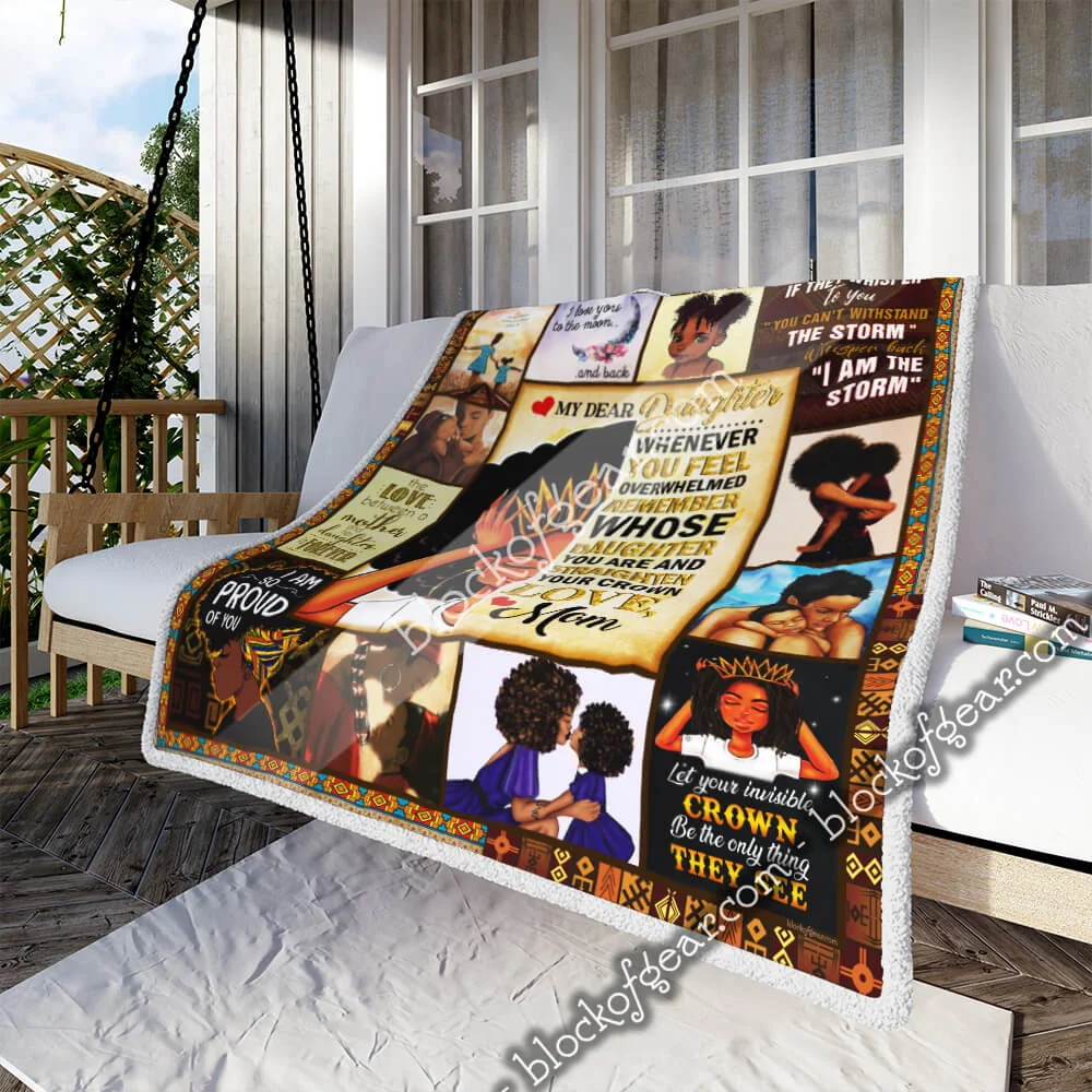 My Dear Daughter, Love Mom. Black Girl Sofa Throw Blanket