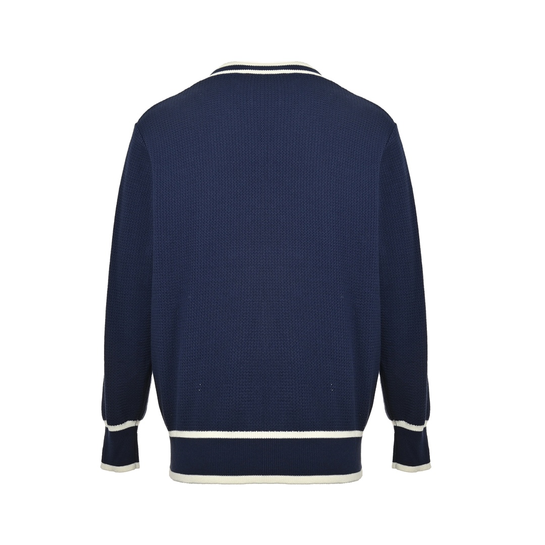 Gucci 24Fw preppy style double G embroidered striped V-neck knitted sweater