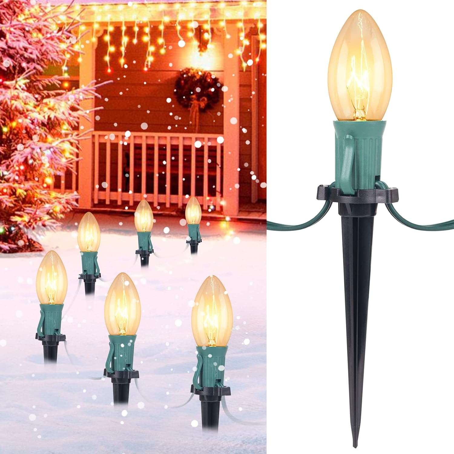 25.7 Feet C9 Christmas Lights with 20 Multicolor Bulbs and Stakes