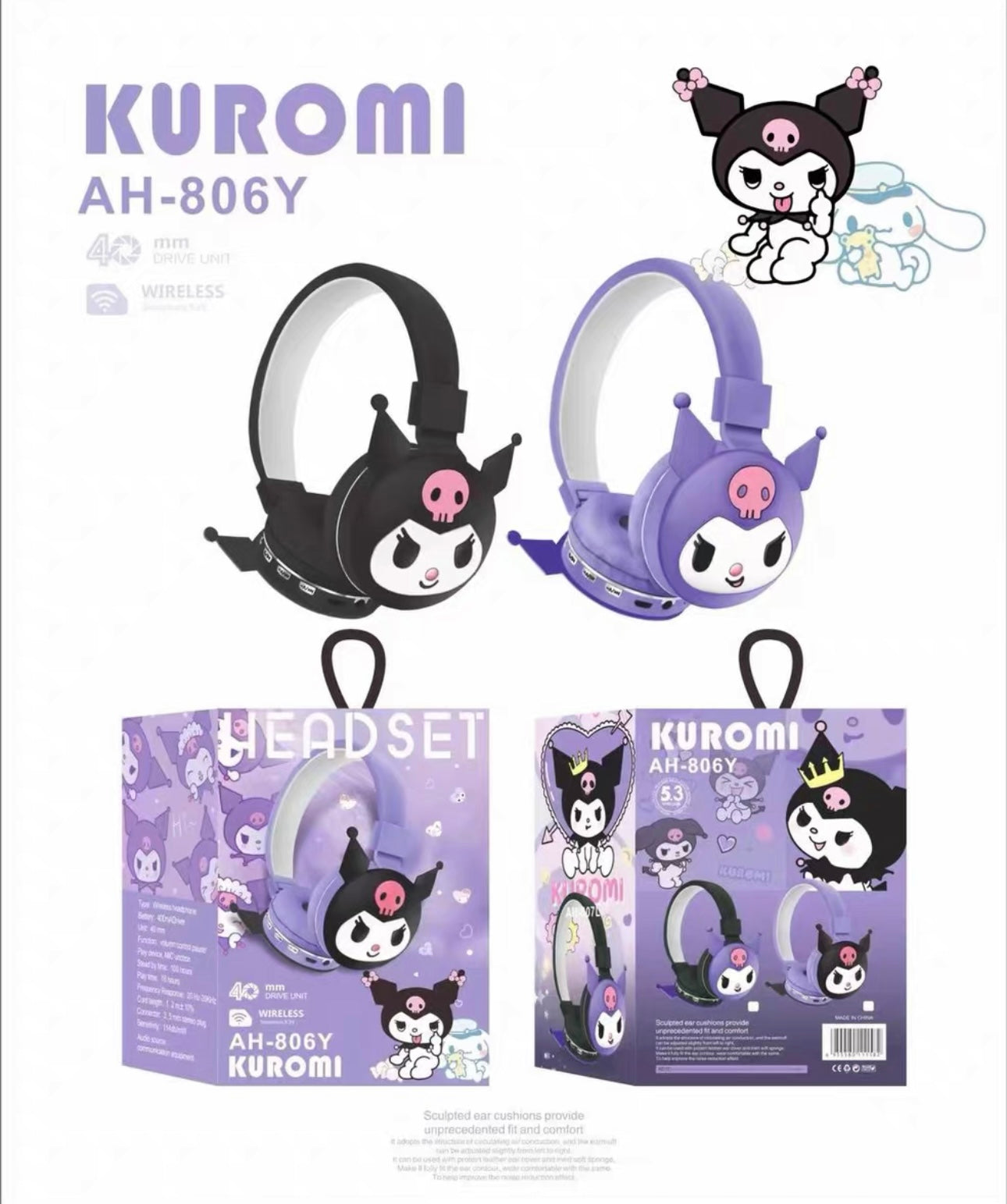 Sanrio Bluetooth Headphones Over Ear Retractable Headphones