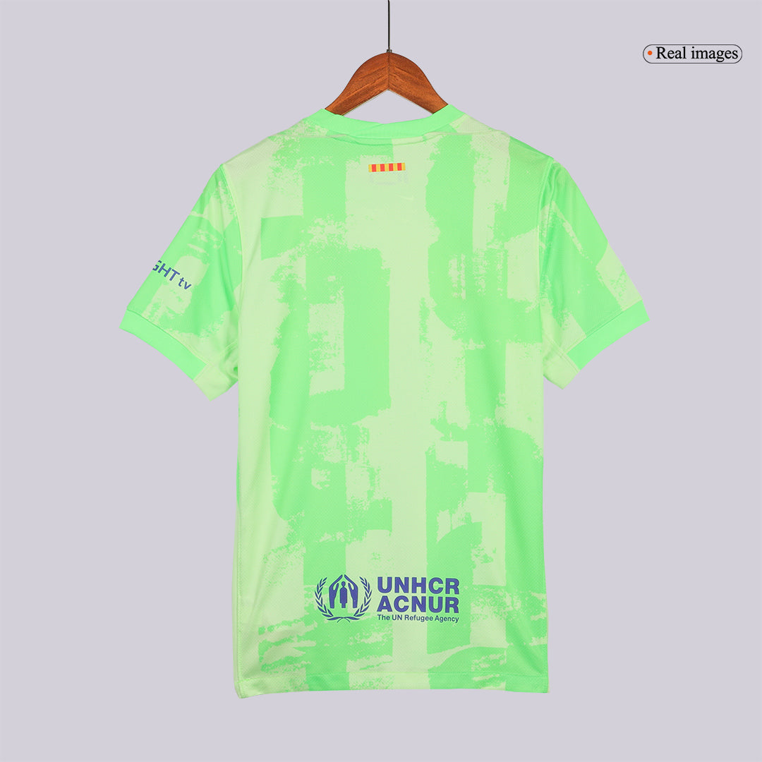 Barcelona Third Away Football Shirt 2024/25 Green - UCL (Spotify Logo without text)