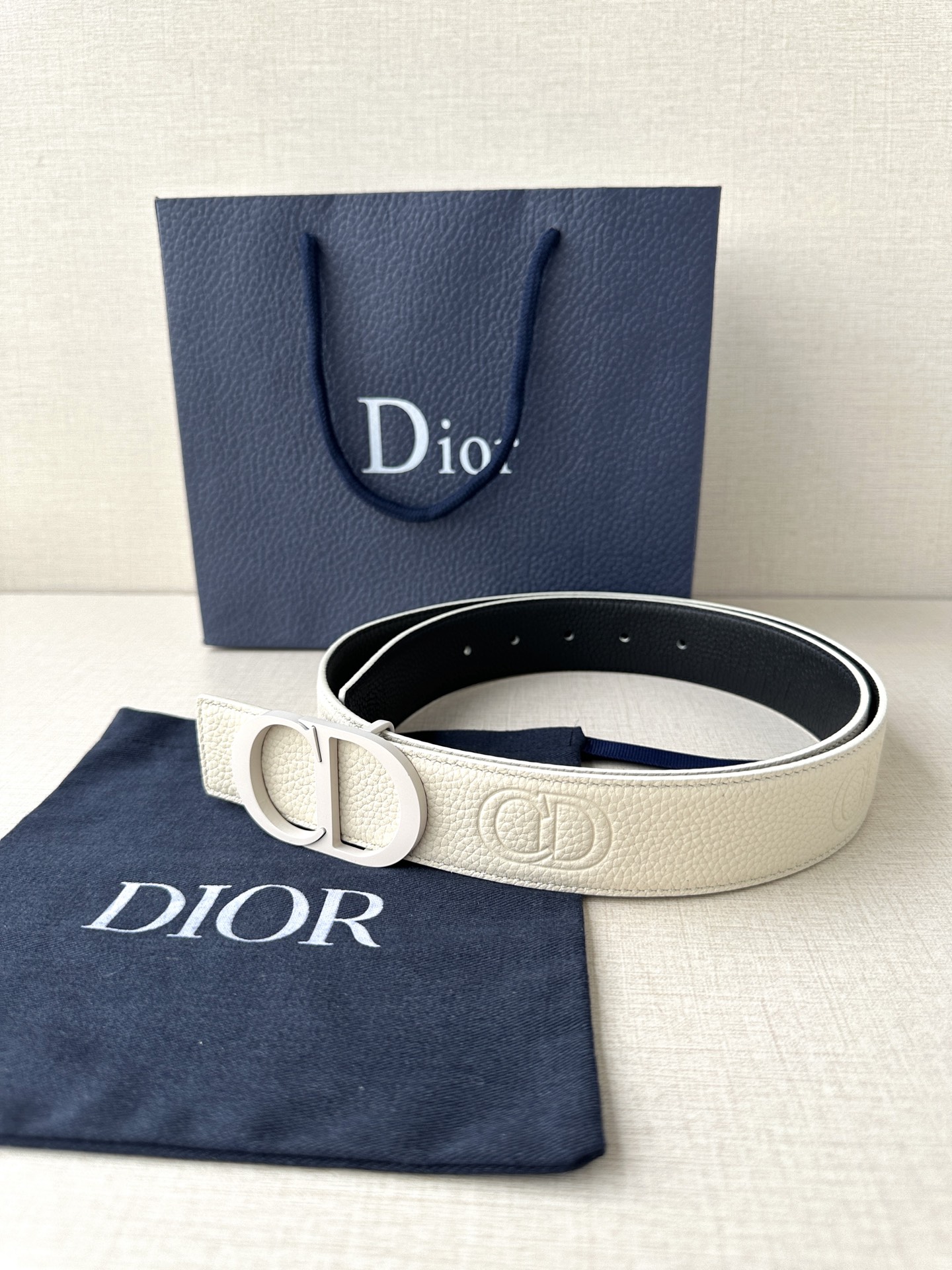 Dior embossed top layer leather belt 3.5CM wide